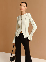 Contrast Lettuce Trim Button Slit Top