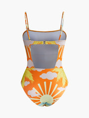 Tropical Print Back Cut-Out One-Piece Swimsuit