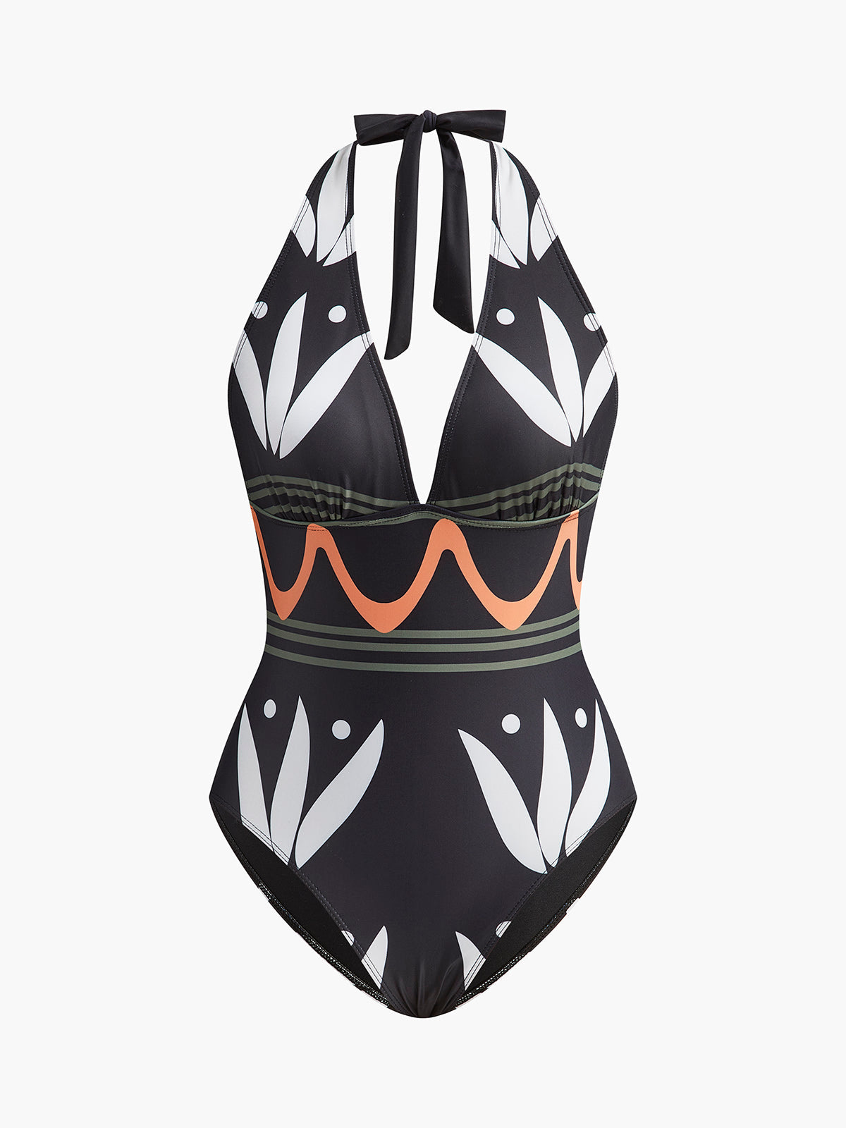 Halter Neck Geometric Print Swimsuit