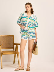 Chevron Pattern Knitted Shorts Set