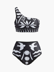 One-Shoulder Tribal Print Bikini Set