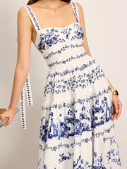 Floral Print Tie-Strap Tiered Dress