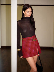 Jacquard Split Tweed Skirt