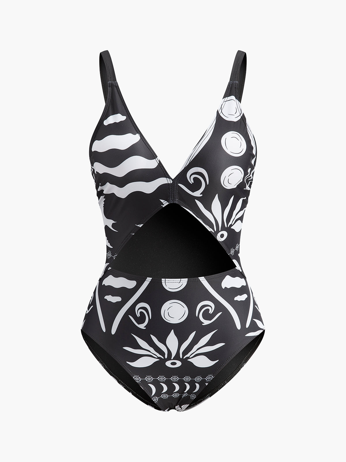 Printed Cutout V-Neck One-Piece Swimsuit