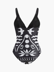 Printed Cutout V-Neck One-Piece Swimsuit