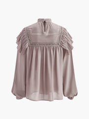 Semi-Sheer Button Pleated Chiffon Blouse