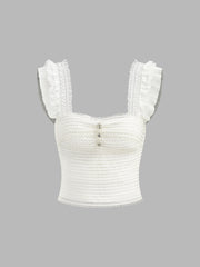 Ruffled Strap Buttoned Smocked Top