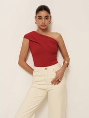 Asymmetrical Neck Sleeveless Jersey Top