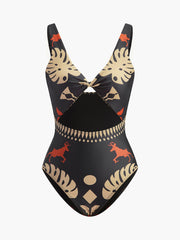 Printed Cutout One-Piece Swimsuit