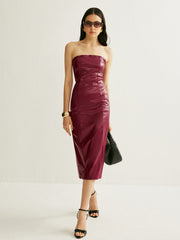 PU Split Strapless Dress