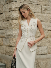 Embroidered Button Detail Vest