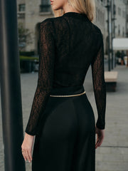 Semi-Sheer Lace Mesh Long Sleeve Top