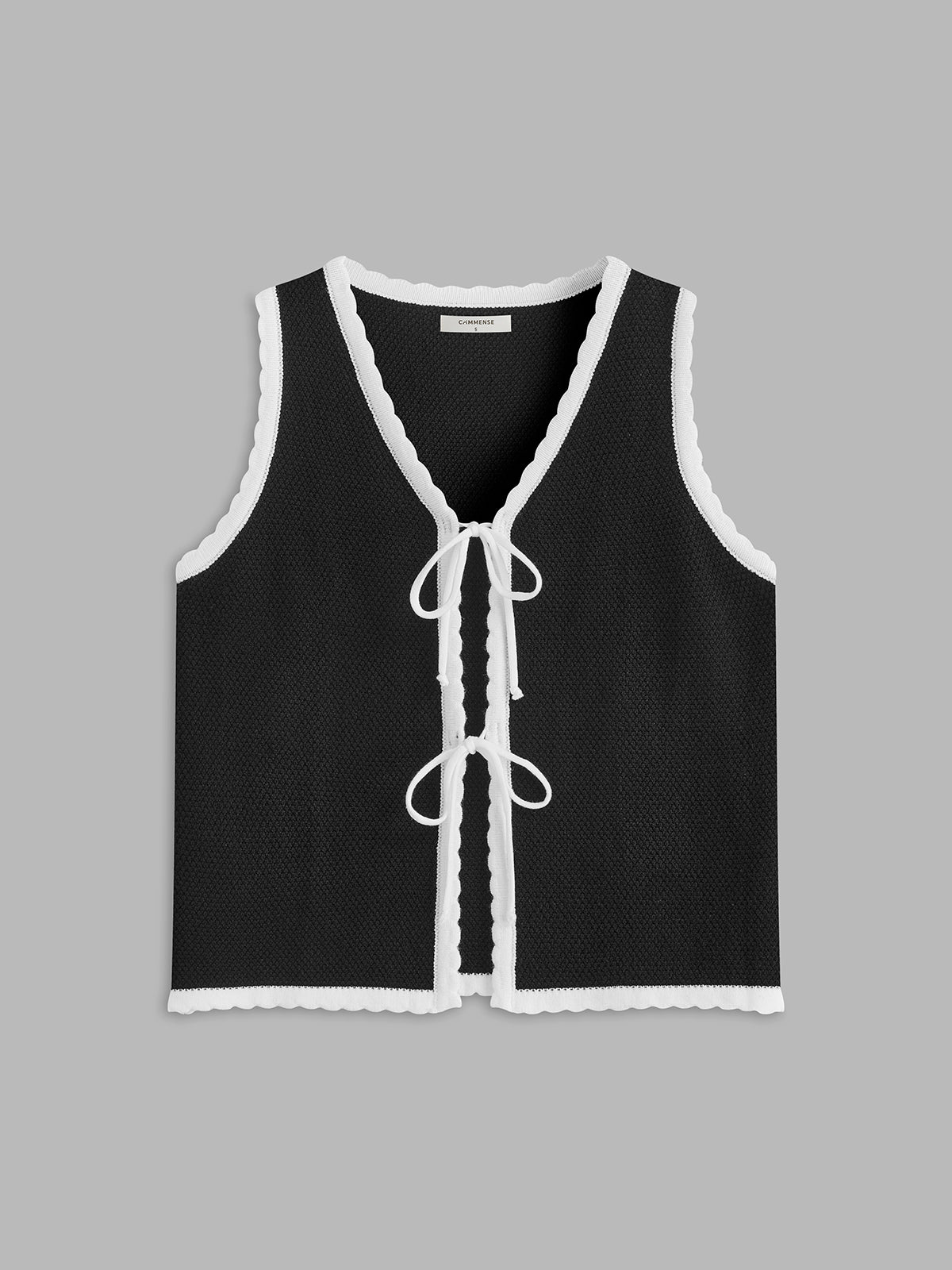 Scalloped Trim Tie Front Vest