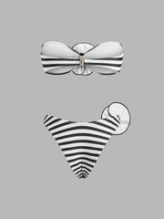 Striped Floral Detail Bandeau Bikini Set