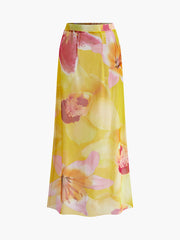 Mesh Floral Print Cover-Up Skirt