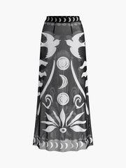 Sheer Printed Mesh Beach Cover-Up Skirt