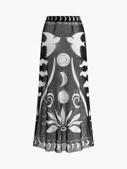 Sheer Printed Mesh Beach Cover-Up Skirt