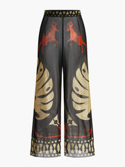 Sheer Printed Wide-Leg Beach Pants