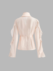 Semi-Sheer Chiffon V-Neck Ruched Blouse
