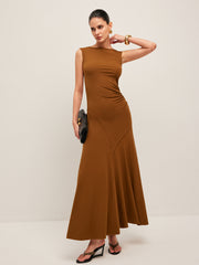 Asymmetrical Design Sleeveless Pleated Dress