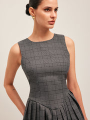 Plaid Pleated Sleeveless Dress