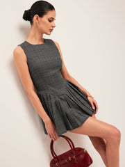 Plaid Pleated Sleeveless Dress
