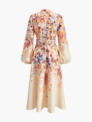 Belted Balloon Sleeve Floral Dress