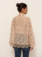 Semi-Sheer Bow-Front Lace Blouse