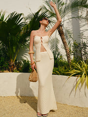 Cut-Out Strapless Textured Skirt Set