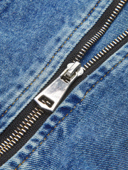 Puff-Sleeve Denim Panel Slim Jacket