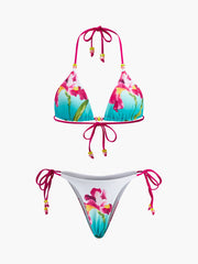 Floral Print Beaded Bikini Set