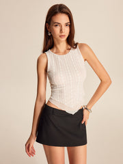 Semi-Sheer Asymmetrical Hem Sleeveless Lace Top