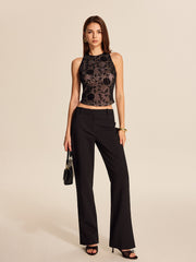Floral Embroidered Tie-Back Mesh Tank Top