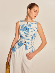 Printed Sleeveless Split Hem Vest