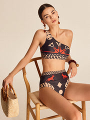 Tribal Print One-Shoulder Bikini Set