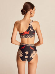 Tribal Print One-Shoulder Bikini Set