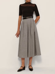 Mid-Waisted Pleated Check Skirt