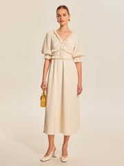 Ruffle Trim Drawstring Dress