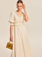 Ruffle Trim Drawstring Dress