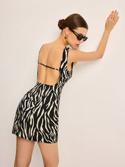 Zebra Print Backless Dress