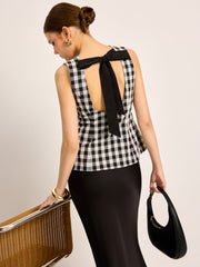 Plaid Button Back Tie Top