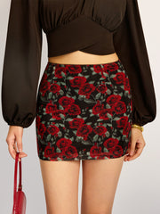 Floral Print Mesh Skirt