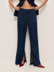 Front-Slit High-Waisted Denim Pants