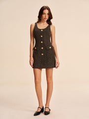 Tweed Buttoned Sleeveless Dress