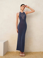 Halter Neck Cutout Backless Knit Dress
