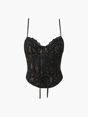 Semi-Sheer Sweetheart Neck Lace Tie Top