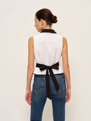 Contrast Collar Button-Up Vest With Back Bow