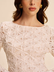 Semi-Sheer Floral Lace Long Sleeve Dress