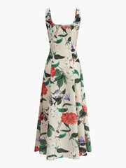 Square Neck Floral Print Zipper Dress