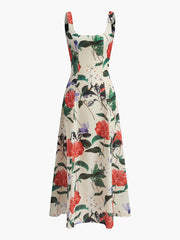 Square Neck Floral Print Zipper Dress